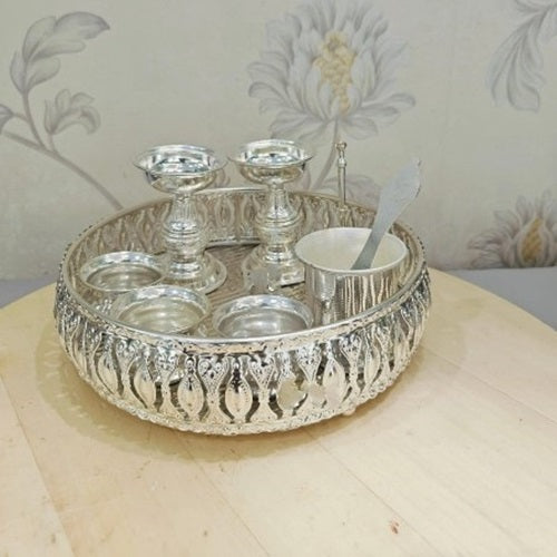 German Silver Pooja thali Set of 9 Pieces